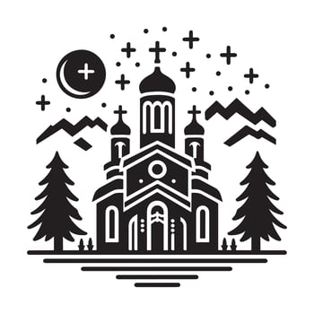 Creative Black Silhouette Icon of Christmas Church vector
