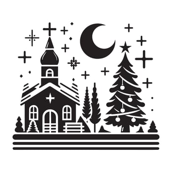 Black Silhouette of Christmas Church Icon vector