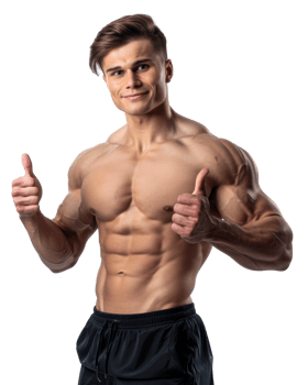 Muscular man showing thumbs up isolated on transparent background png