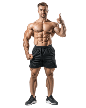 Confident muscular man with thumbs up isolated on transparent background png
