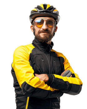 Confident Cyclist in Yellow and Black Gear isolated on transparent background png