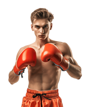 Young man in boxing gloves ready to fight isolated on transparent background png