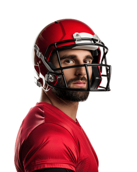 football player in red jersey and helmet isolated on transparent background png