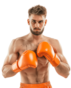 Boxer in orange gloves posing Isolated on transparent background png