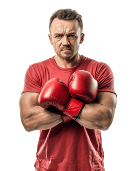 Serious boxer in red gloves with crossed arms Isolated on transparent background png