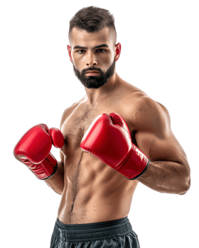 Focused boxer in red gloves posing Isolated on transparent background png