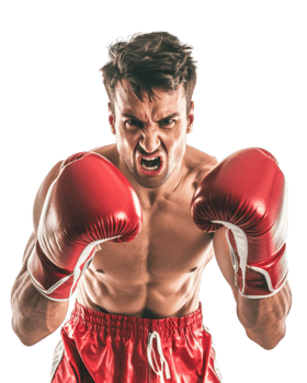 Boxer in red gloves in a fighting stance Isolated on transparent background png