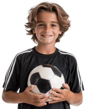 Smiling child holding a soccer ball Isolated on transparent background png