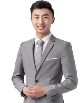 Young man in a light gray suit isolated on transparent background png