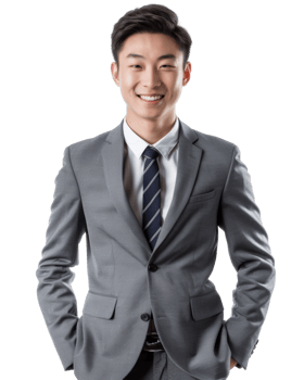 Young business man in a suit with hands in pockets Isolated on transparent background png
