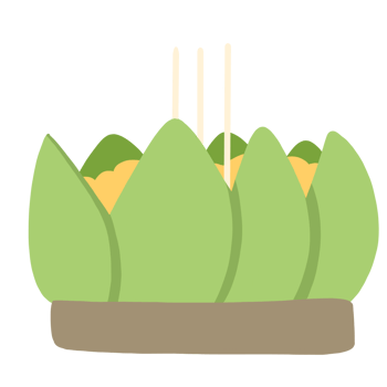 Green krathong with yellow flowers and incense sticks png