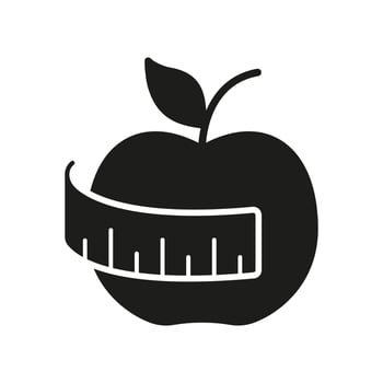 Apple Wrapped With Measuring Tape Silhouette Icon. Weight Control For Healthy Eating. Weight Management And Nutrition For Fitness And Diet. Isolated Illustration vector