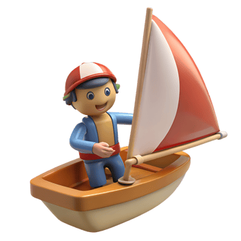 A toy figure in a boat with a red hat png