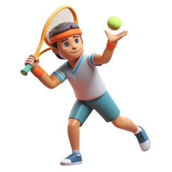 A cartoon boy is holding a tennis racket and a ball png