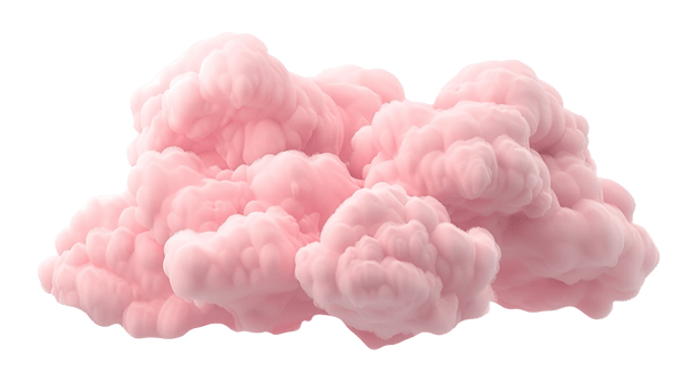 Soft, pastel pink cloud with smooth and fluffy texture, on transparent background. Ideal for use in baby-themed designs, dream-like illustrations. Playful element, cut out. png