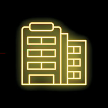 Glowing neon sign depicting office buildings at night vector