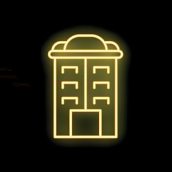 Glowing neon sign depicting apartment building at night vector