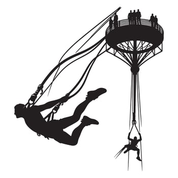 Bungee Jumper with Rebound Silhouette vector