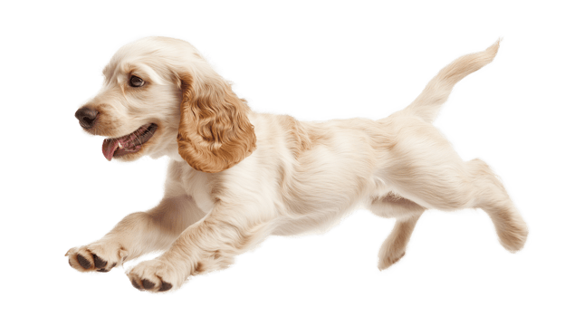 English cocker spaniel dog is jumping . Cute playful doggy jumping, isolated on transparency background png