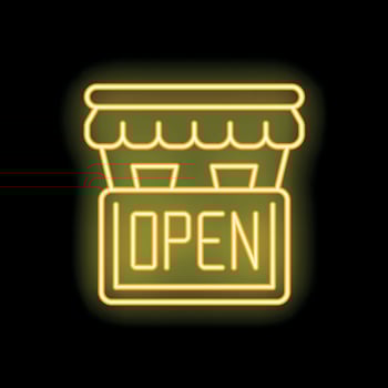 Neon yellow open sign indicating business is open for customers vector