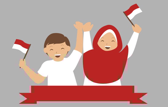 Cartoon children hold Indonesian flag vector