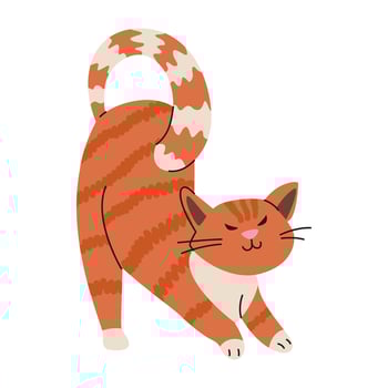Cute red cat stretching flat illustration isolated on white. vector