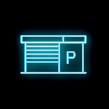 Neon blue parking garage icon glowing on black background vector
