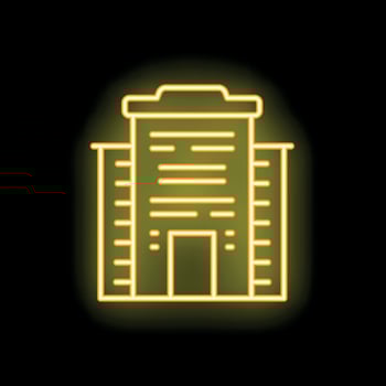 Yellow neon sign of generic multistory building on black background vector