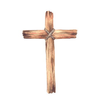 Wooden cross tied with a rope. Watercolor old rustic Christian cross. Hand painted illustration catholic or orthodox religious church symbol for the first community, baptism. Isolated from background png