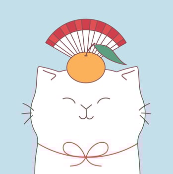Cute kawaii cat kagami mochi. Traditional Japanese New year food rice cake vector