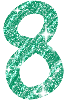 Number eight in green and glittering png