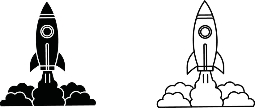 Launching Rocket Startup Icons Black, White, Innovation, Success vector