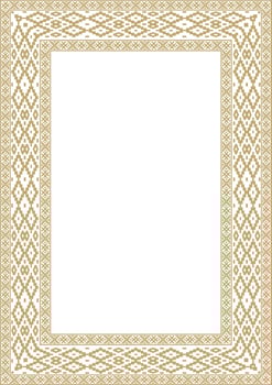 golden square belarusian national ornament frame. Ethnic pattern rectangle of Slavic peoples, Russian, Ukrainian, Serb, Pole, Bulgarian. Cross stitch template vector