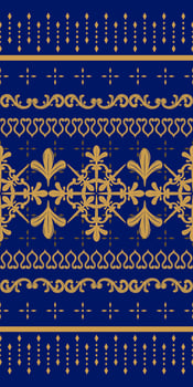 Enchantment of Starry Blue Pattern. Elegant Luxury Seamless Border Design for Detailed and Rich Design. Delightful of Twinkle Stars with Gold Embroidery on Navy Blue Background. Arabian Night. vector