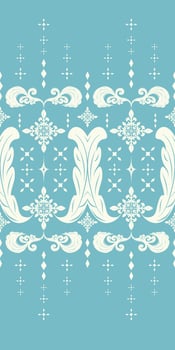 Light Graceful Cream Beige Wreath Border Ornament Embroidery on Blue Teal Background for Luxury Rich Decoration. Royal Craft Haute Couture Stars and Nature Leaves Feathers. Vintage Seamless Pattern vector