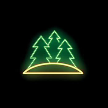 Neon sign representing a forest with three fir trees on a hill vector