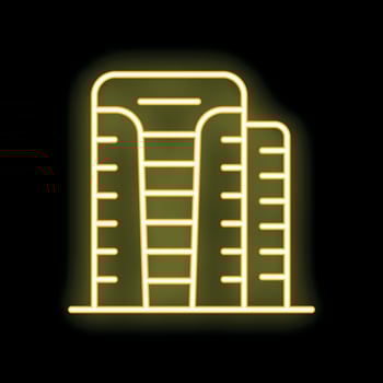 Neon sign of modern office building with glowing windows vector
