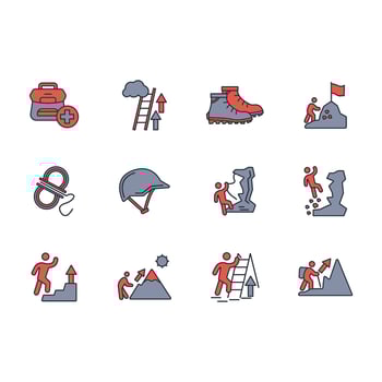 Climbing icon set colours vector