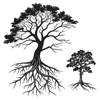 Tree with Roots silhouette illustration. vector
