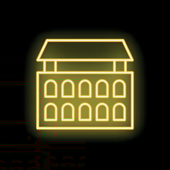 Yellow neon sign of a building with arches on black background vector