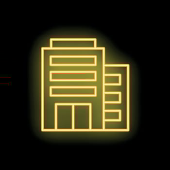 Neon sign depicting an office building with glowing yellow light vector