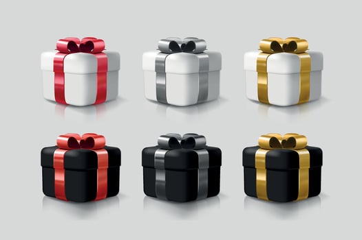Set of gift box present. Ribbon and bow. vector