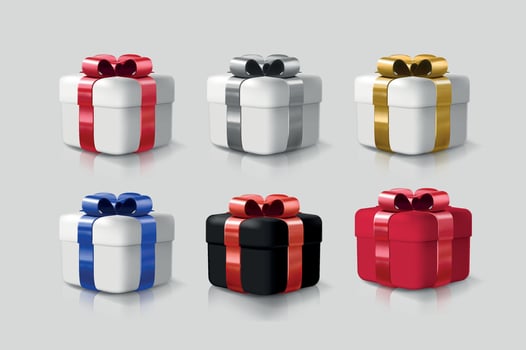 Multiple gift box present. Ribbon and bow. vector