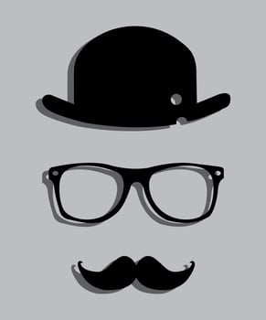 Vintage silhouette of top hat, mustaches, eye glass. elegant icons. vector