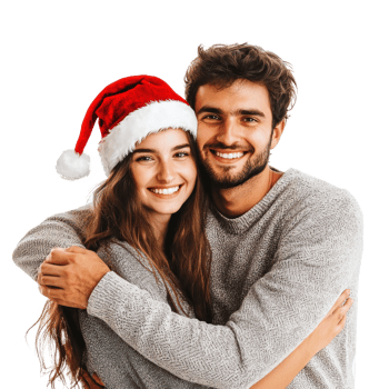 Happy young couple celebrate Christmas isolate on transparent background png