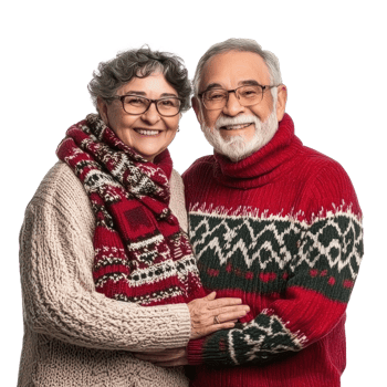 Happy Senior couple celebrate Christmas front view isolate on transparent background png