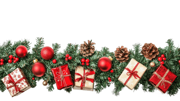 Christmas Garland with gifts and decoration isolate on transparent background png