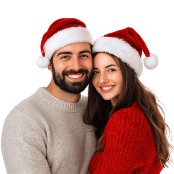 Happy young couple celebrate Christmas isolate on transparent background png