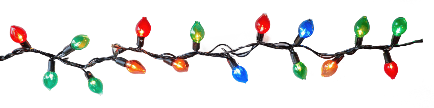 A string of colorful Christmas lights hanging isolate on transparent background png