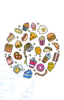 Fastfood coloring page book for kid and preeschool vector